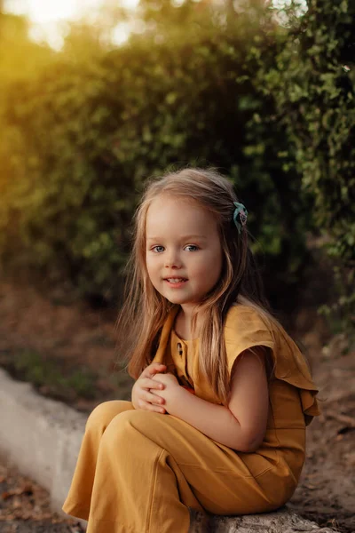 Крупним Планом Портрет Маленької Дівчинки Літньому Полі Пшениці Щаслива Концепція — стокове фото