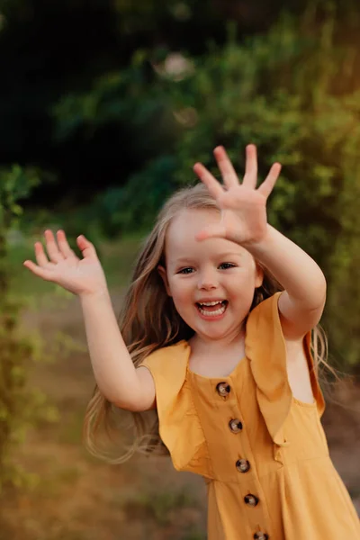 Nahaufnahme Porträt Eines Kleinen Mädchens Auf Einem Weizen Sommerfeld Glückliche — Stockfoto
