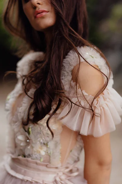 Fashionable Young Model Boho Style Dress Background Rocks Female Beauty —  Fotos de Stock