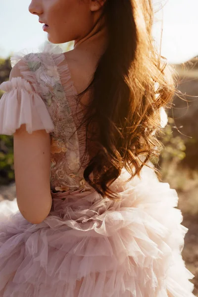 Fashionable Young Model Boho Style Dress Background Rocks Female Beauty — Stockfoto