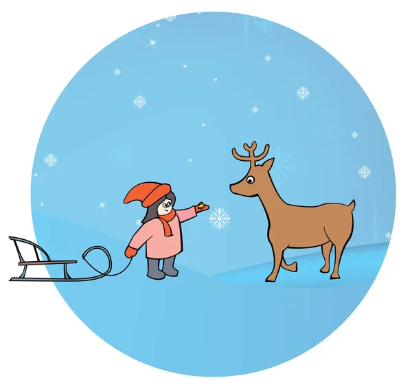 Girl and deer — Stock Vector