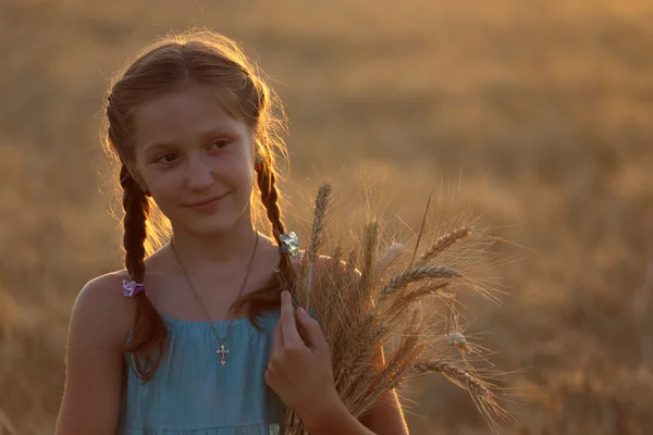 Ragazza su un campo di grano — Foto Stock