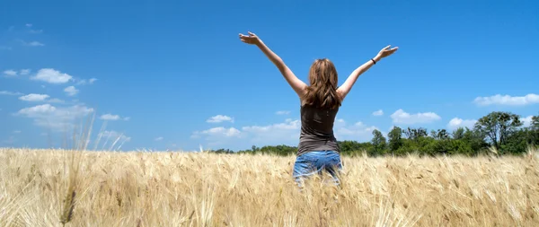 Ragazza su un campo di grano — Foto Stock