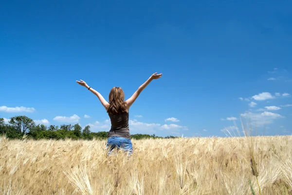 Girl on a wheat field Stock Photo