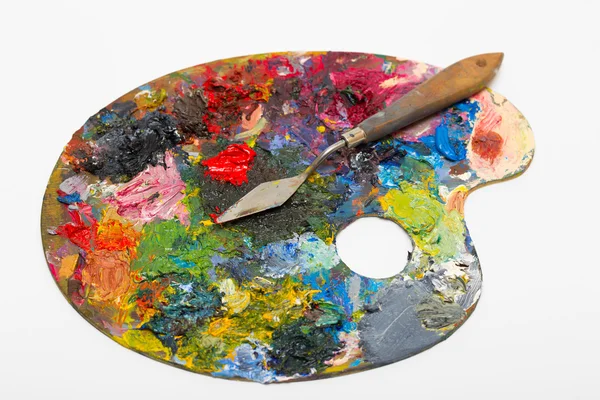 Pallette with brushes — Stock Photo, Image