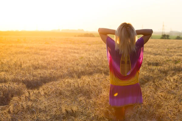 Girl at the wheates field — Stock Photo, Image