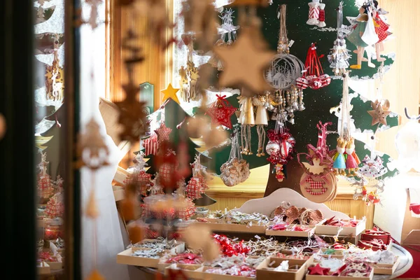 Cerrar Los Detalles Los Mercados Navidad Decoraciones Del Árbol Navidad —  Fotos de Stock