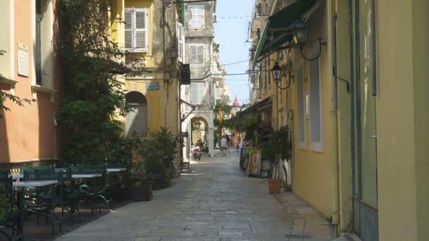 Kerkyra Corfu Griekenland Juli 2021 Smalle Straatjes Van Het Historische — Stockvideo