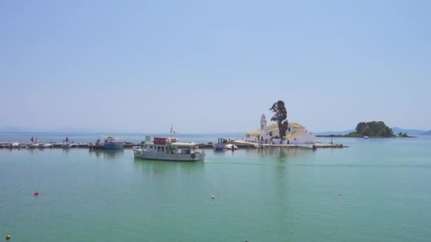 Vue Sur Monastère Vlacherna Kanoni Les Îles Souris Corfou Grèce — Video