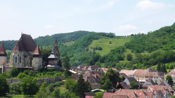 Панорамний Вид Знаменитої Укріпленої Саксонської Церкви Єртані Сибіу Румунія — стокове відео