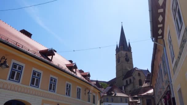 Sibiu Romania Lipiec 2019 Puste Ulice Hiktorialnym Centrum Średniowiecznego Miasta — Wideo stockowe