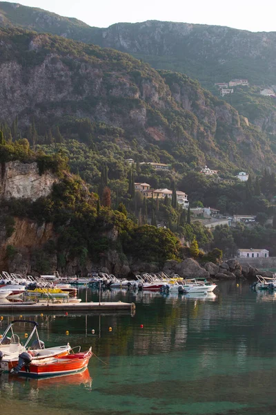 Sailboat Bay Paleokastritsa Dawn Corfu Island Greec — Stock Photo, Image