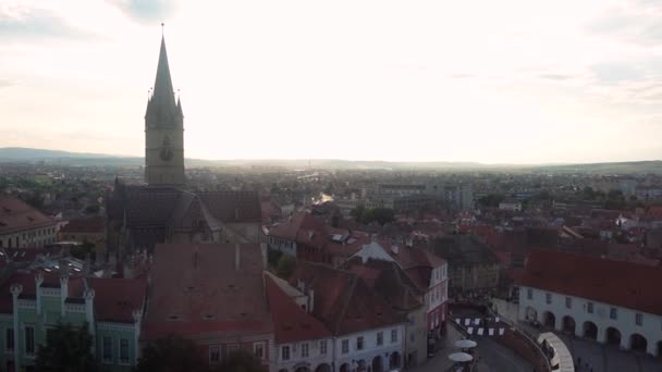 Vista Aérea Plaza Principal Sibiu Vista Desde Torre — Vídeos de Stock