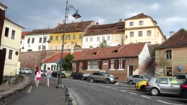 Sibiu Romania Lipiec 2019 Puste Ulice Hiktorialnym Centrum Średniowiecznego Miasta — Wideo stockowe