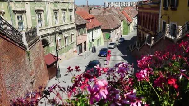 Sibiu Rumunsko Července 2019 Prázdné Ulice Hictorical Centru Středověkého Města — Stock video