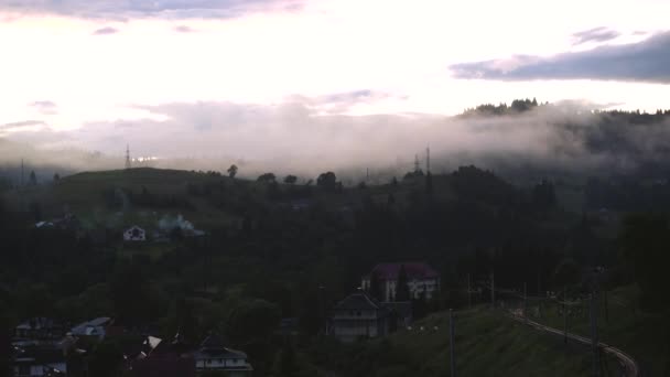 Evening View Mountain Village Ukrainian Carpathians Beautiful Cloudscape — стоковое видео