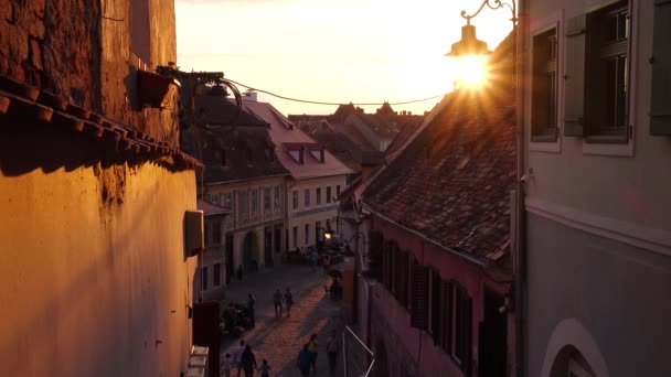 Sibiu Roemenië Juli 2019 Stadsgezicht Met Oude Huizen Van Historisch — Stockvideo