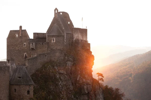 Aggstein Austria Octubre 2019 Vista Otoño Por Noche Las Ruinas —  Fotos de Stock