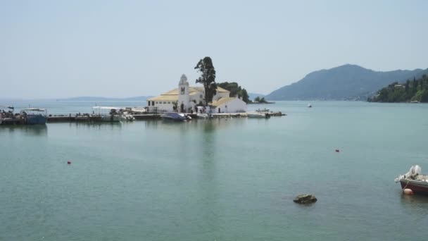 Vue Sur Monastère Vlacherna Kanoni Les Îles Souris Corfou Grèce — Video