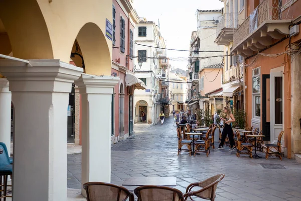Kerkyra Corfu Grecia Julio 2021 Pequeñas Calles Estrechas Del Centro — Foto de Stock