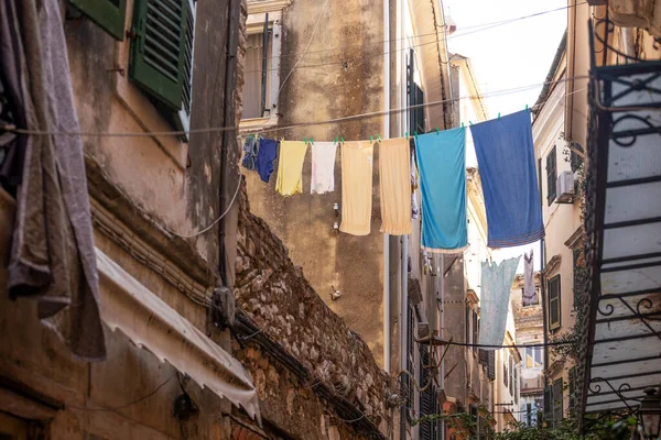 Kerkyra Corfu Grecia Julio 2021 Pequeñas Calles Estrechas Del Centro — Foto de Stock