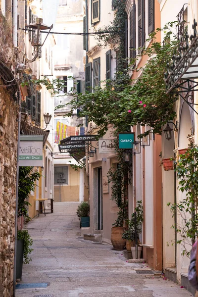 Kerkyra Corfu Grécia Julho 2021 Pequenas Ruas Estreitas Centro Histórico — Fotografia de Stock