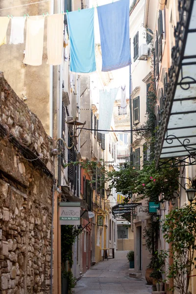 Kerkyra Corfu Grecia Julio 2021 Pequeñas Calles Estrechas Del Centro — Foto de Stock