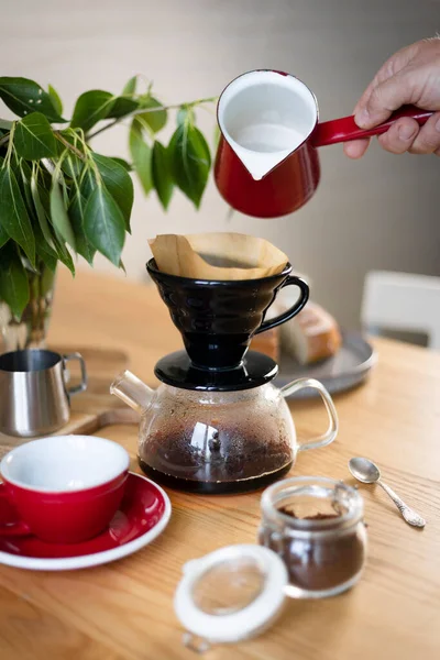 Filter Coffee Brewing Process Kitche — Stockfoto