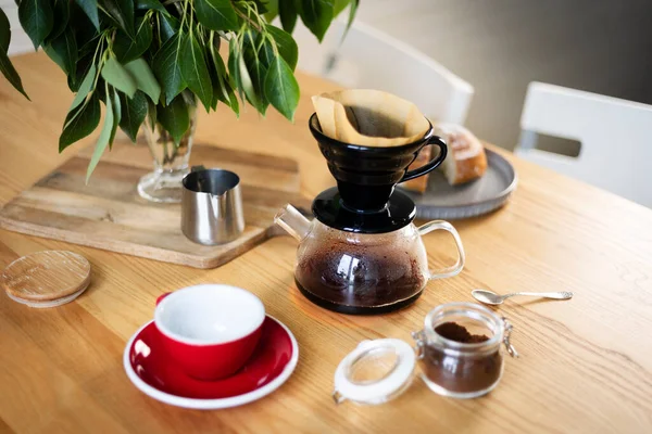 Filter coffee brewing process in the kitche