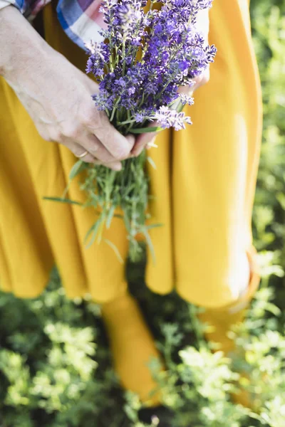 Dívka Drží Kytici Levandule — Stock fotografie