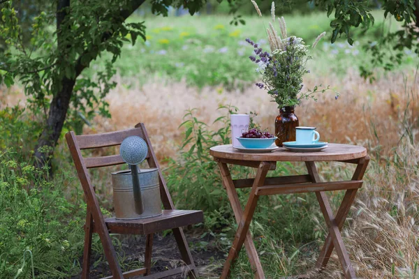Garden Tea Party Country Style Still Life Herry Pie Cups — Fotografia de Stock