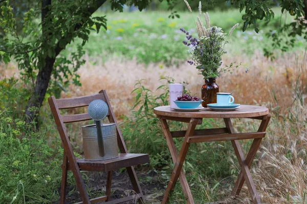 Garden Tea Party Country Style Still Life Herry Pie Cups — Foto Stock