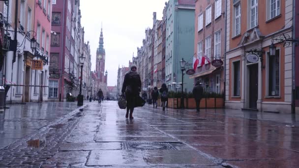 Gdansk Polska Marca 2019 Niski Widok Główną Ulicę Starego Miasta — Wideo stockowe