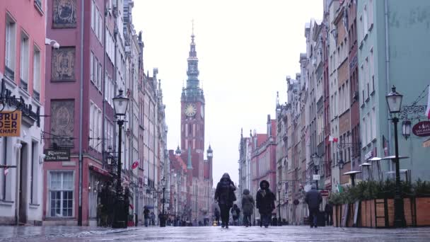 Gdansk Polónia Março 2019 Vista Baixa Rua Principal Cidade Gdansk — Vídeo de Stock