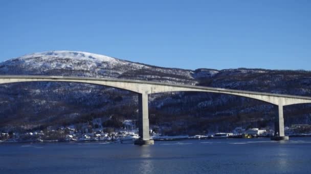 Winter Panorama Gisund Bridge Finnsnes Troms County Norway — Stock videók
