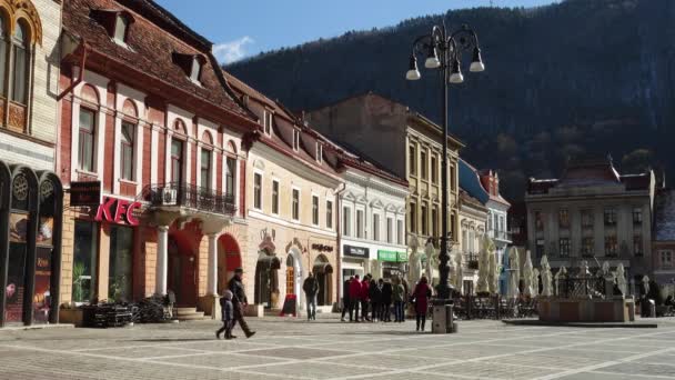 Brasov Romania November 2017 Pemandangan Alun Alun Utama Kota Rumania — Stok Video