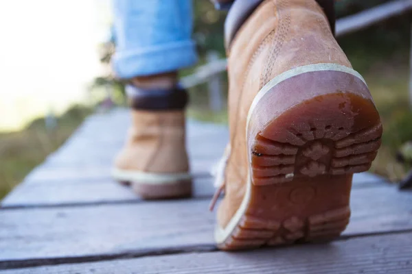 Hiking Boots Close Tourist Walking Trail Ital — Stock Photo, Image
