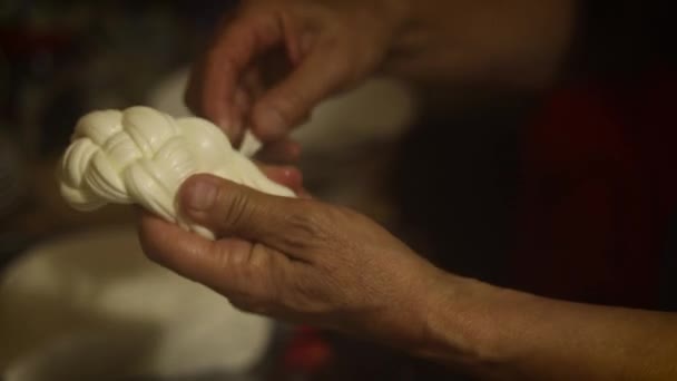 Les Mains Femme Faisant Fromage Artisanal Traditionnel Ukrainien — Video