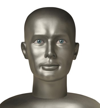 Android head with human eyes against white clipart
