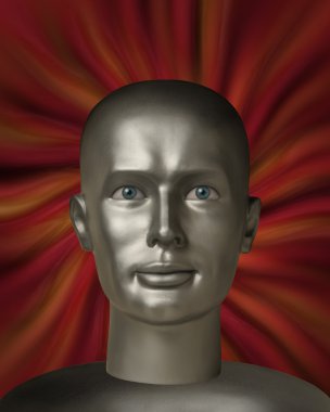 Android robot head with human eyes in a red vortex clipart