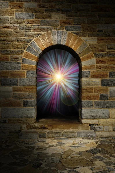 Magical vortex in a stone arch doorway — Stock Photo, Image