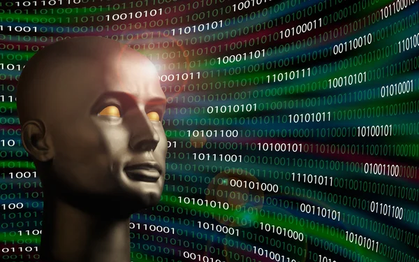 Mannequin head monitoring binary code — Stock Photo, Image