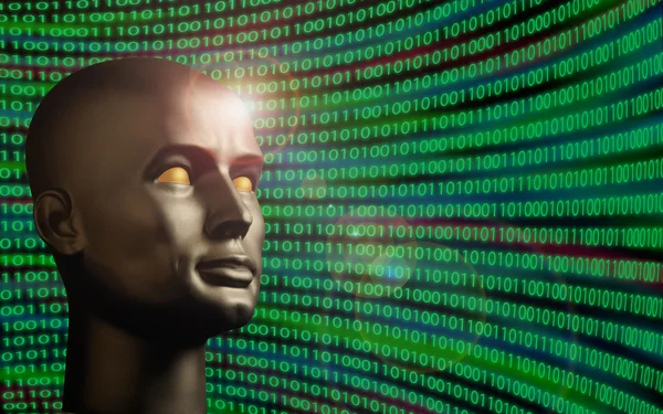 Mannequin head monitoring binary code — Stock Photo, Image