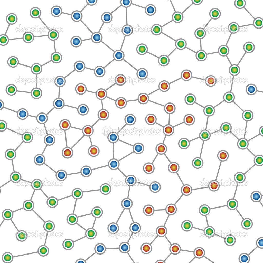 Network of color nodes against white
