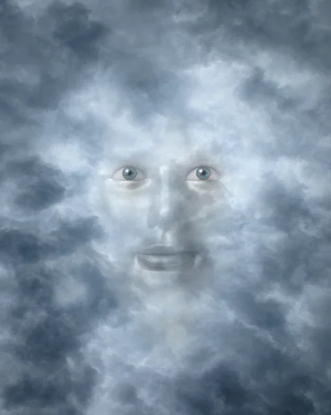 Spiritual faces peering through clouds — Stock Photo, Image