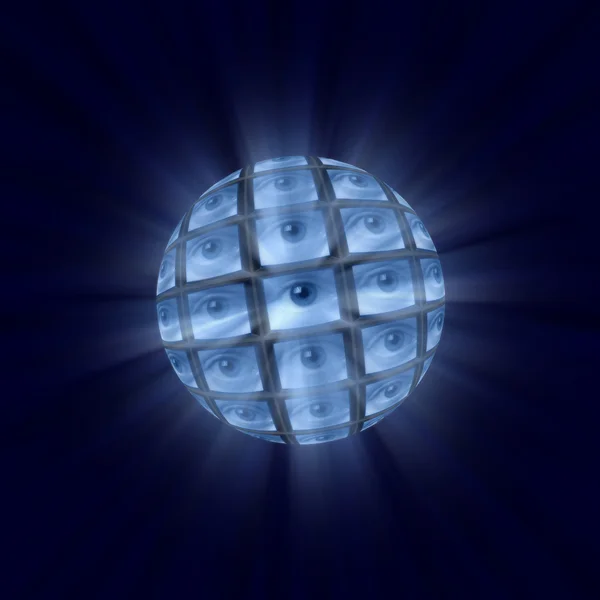 Sphere of monitors each showing an eyeball — Stock Photo, Image