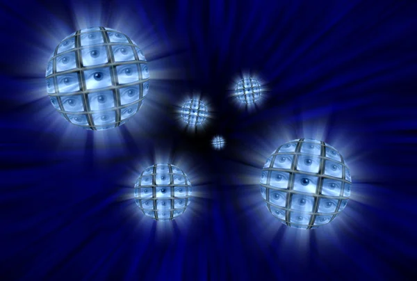 Esferas com telas de vídeo mostrando os olhos em um vórtice — Fotografia de Stock