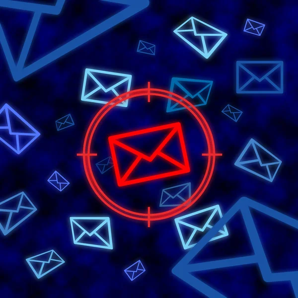 Ícone de e-mail direcionado por vigilância eletrônica no ciberespaço — Fotografia de Stock