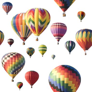 Beyaz karşı yüzen renkli sıcak hava balonu