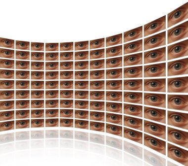 Curved wall of video screens with eyes clipart